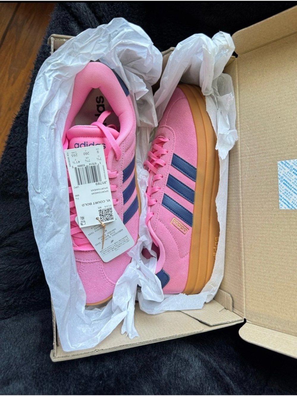 adidas Pink Suede Platform Sneakers with Navy Stripes and Gum Sole - Picture 6 of 8